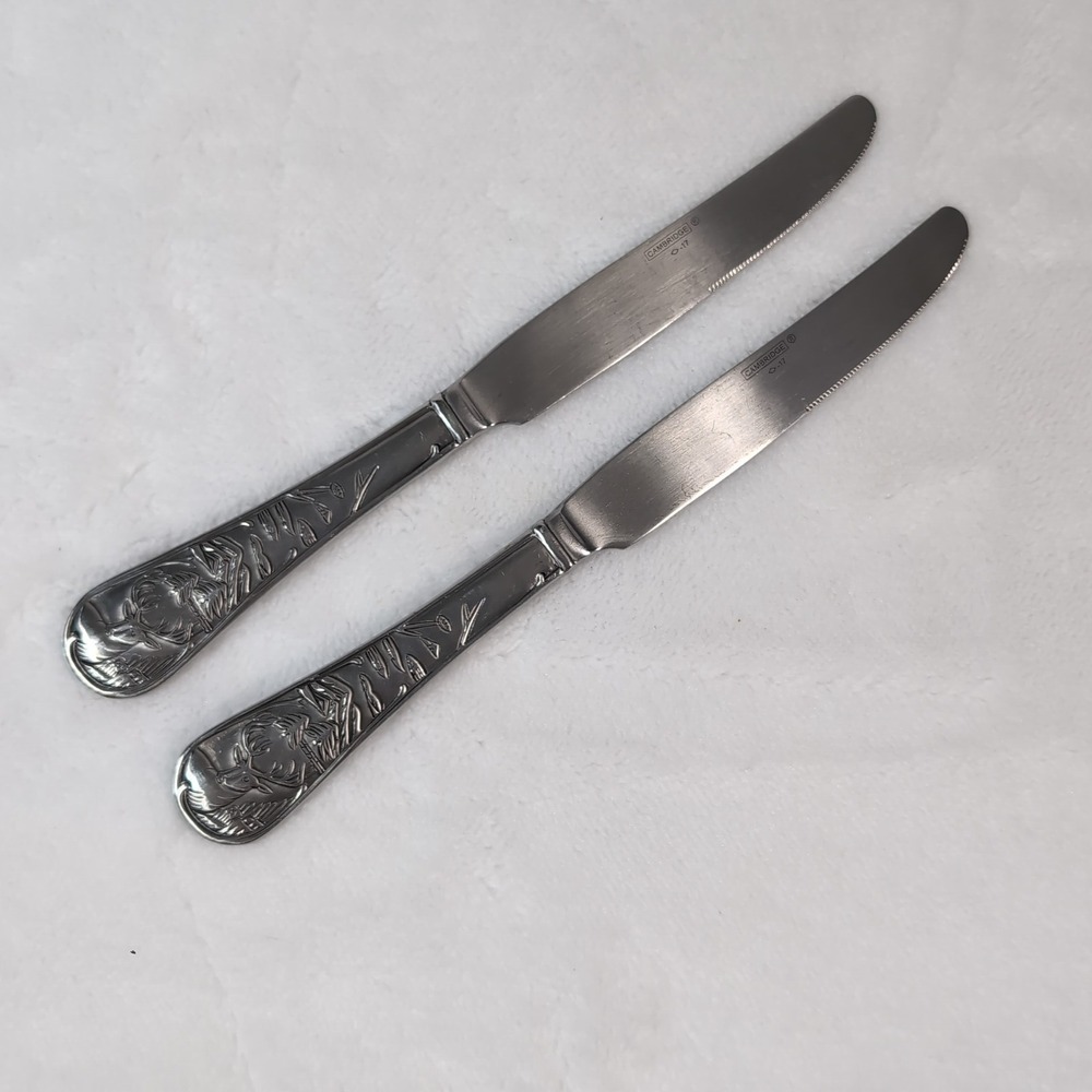Cambridge Stainless Steel Butter Knives Set Elk Deer Wildlife Embossed Handle
